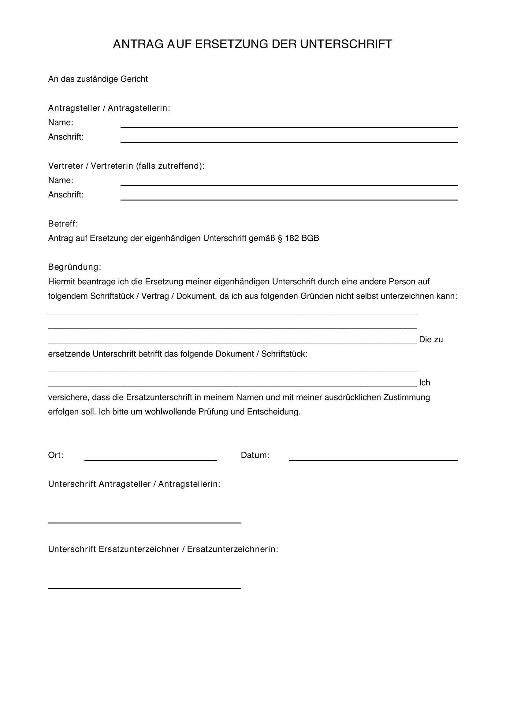 Antrag Auf Ersetzung Der Unterschrift Muster