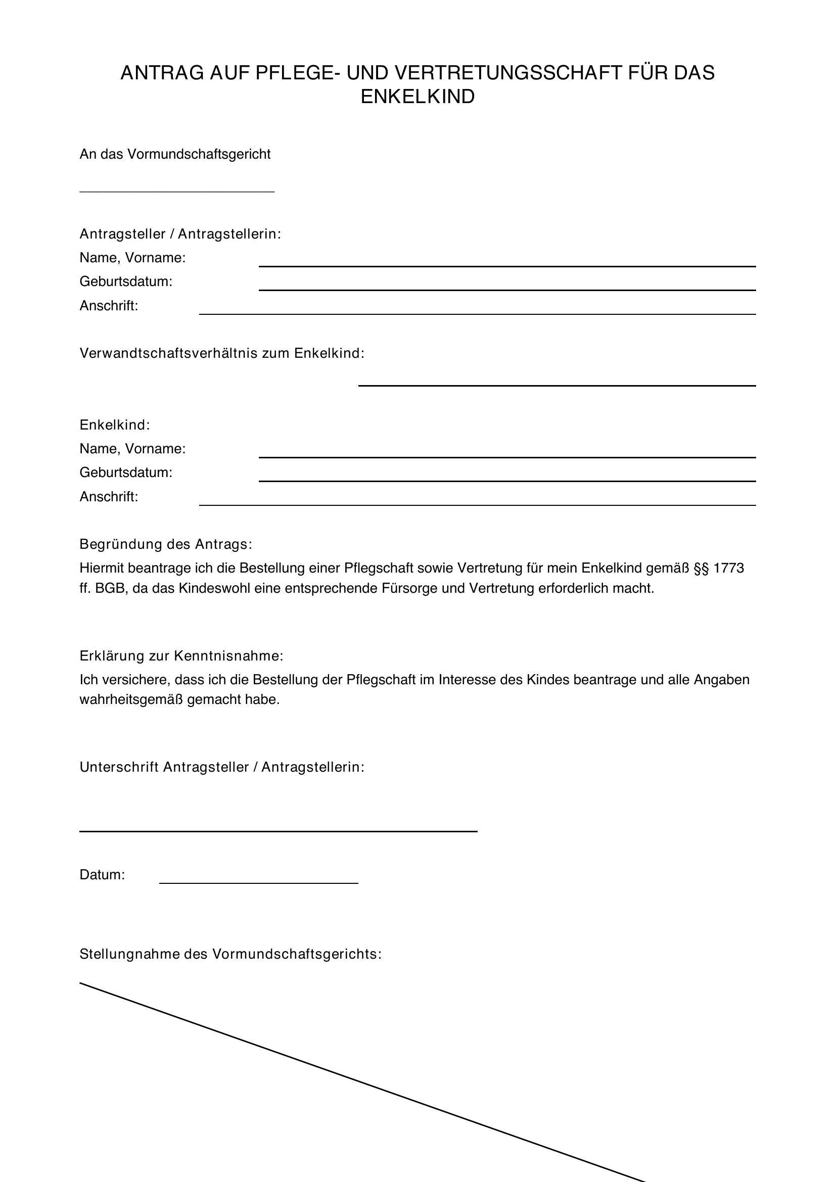 Antrag Auf Pflegschaft Für Enkelkind Muster