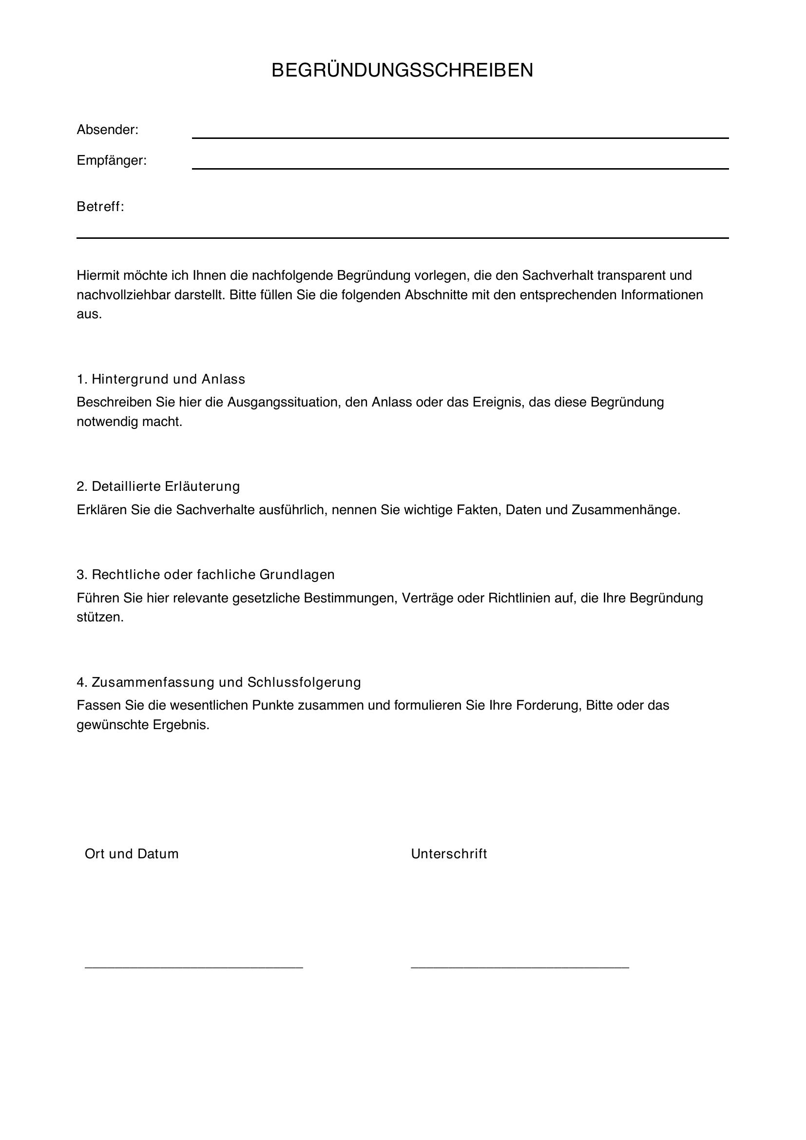 Begründung Schreiben Muster
