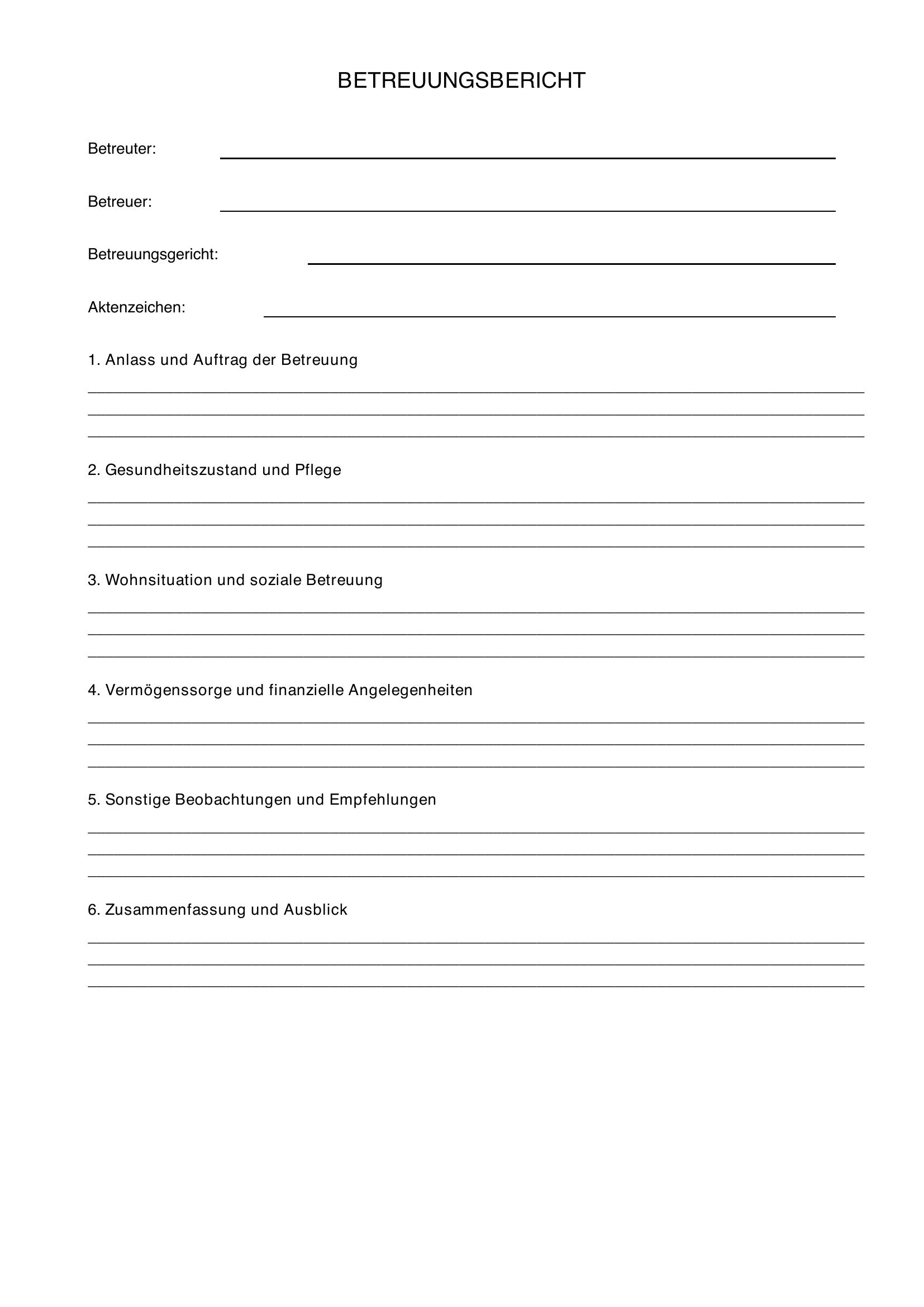 Betreuungsbericht Schreiben Muster