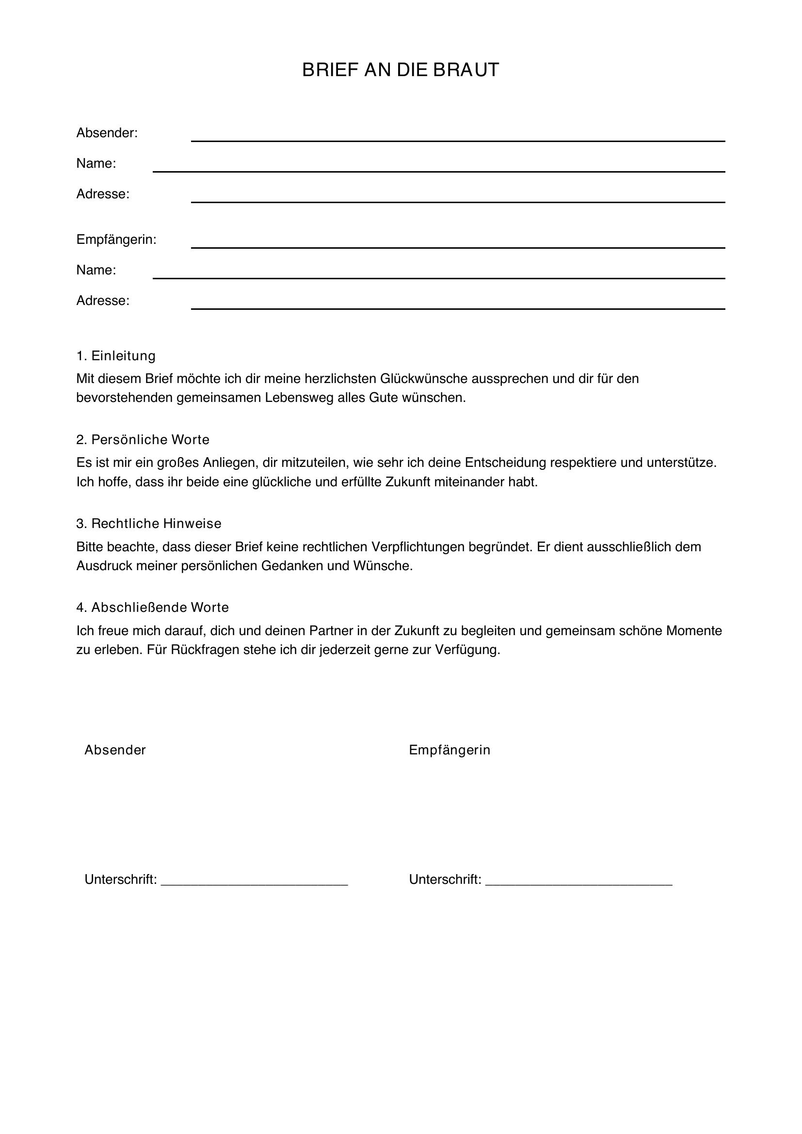 Brief An Die Braut Vorlage