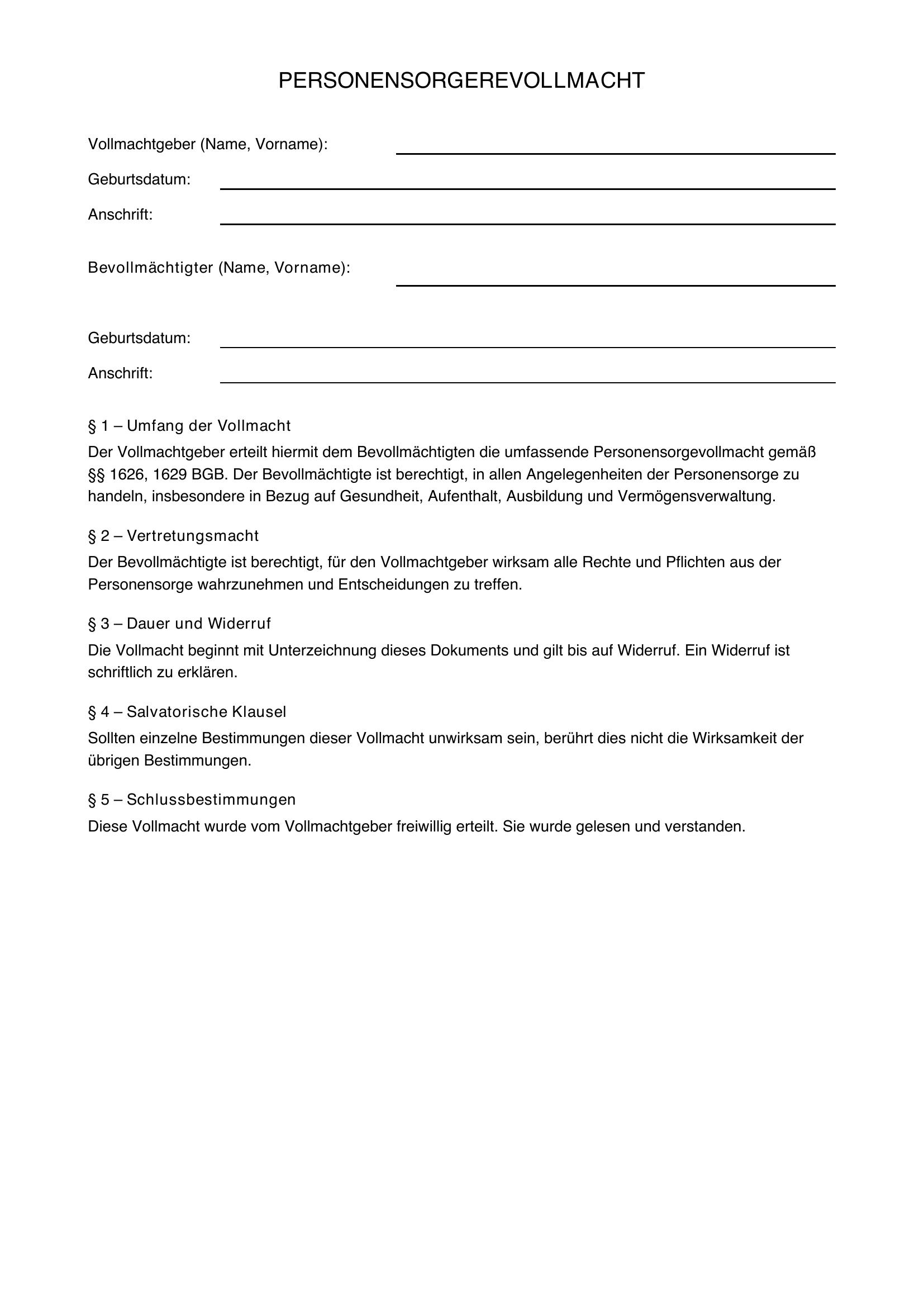 Personensorgevollmacht