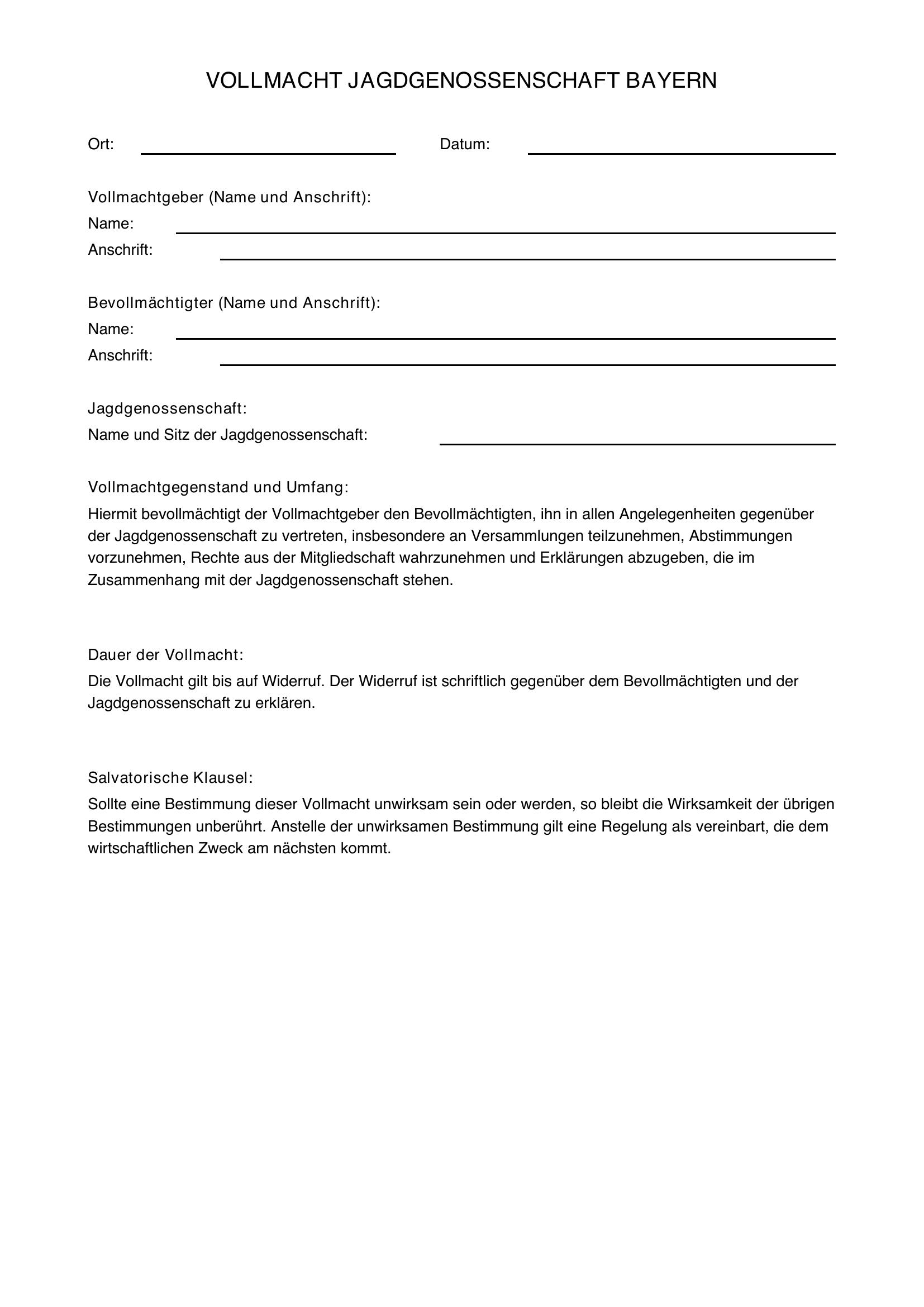 Vollmacht Jagdgenossenschaft Bayern