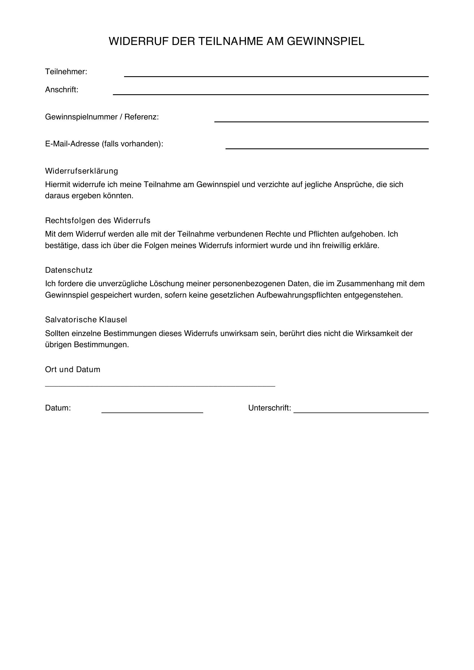 Widerruf Gewinnspiel Muster
